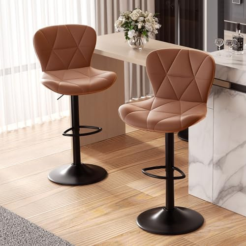 Nalupatio Modern Bar Stools Set of 2, Faux Leather Upholstered Swivel Bar Stools, Adjustable Counter Height Bar Chairs with Back for Kitchen Island, Rust