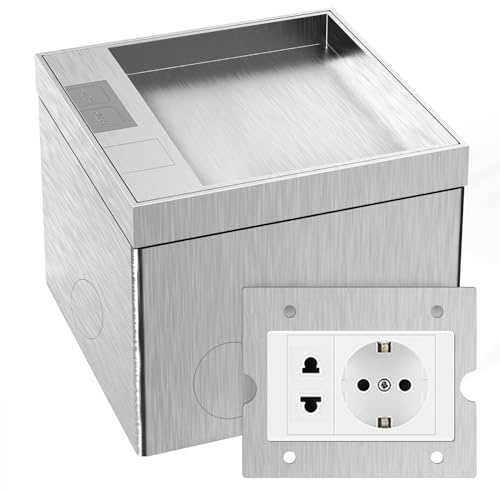 CHENGPI Presa Elettrica Esterno, Presa di Corrente a Pavimento per Interni con spina AC 250V/16A, Presa Elettrica Impermeabile in Acciaio Inox per Casa, Uffici/Tappeti per Pavimenti in Marmo
