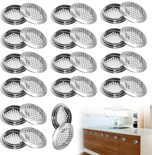 30 Piezas Rejillas Ventilacion Rejilla Ventilacion | para Armarios Armarios Zapateros Estanterías Baño (53MM), Redonda, Inox, Malla, Pequeños, Respiraderos,para