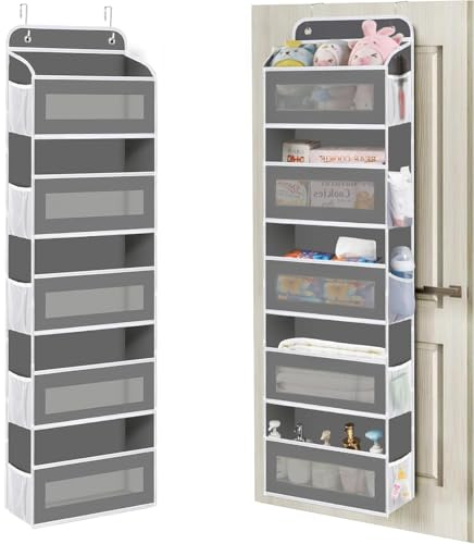 ZYNERY 5-Shelf Hanging Storage Pockets with 5 Mesh Side Pockets,Over The Door Organiser Storage with 2 Hooks,Anti Tilt 40 lb Load Behind Door Organizer for Bedroom Bathroom Pantry Nursery