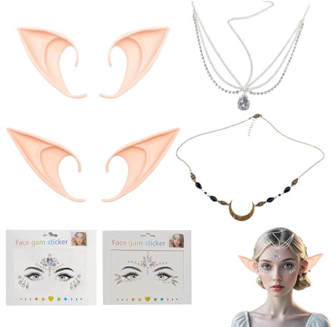 Elfenohren Set, Elfenohren Erwachsene, Elfen Kostüm Zubehör, Magischer Elfen Kostüm Set，Elfenohren und Kopfschmuck, Perfektes Accessoire für Karneval, Halloween und Cosplay