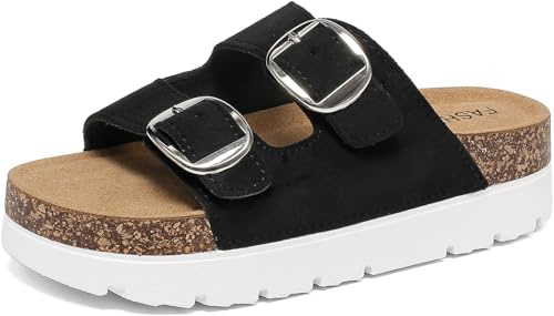 Sowdus Ciabatte Estive Donna con Tacco Plateau Sandali con Plantare in Sughero Comodi Slide Doppia Fibbia Pelle Scamosciata Antiscivolo Pantofole Gomma Suole Pantofol Estiv