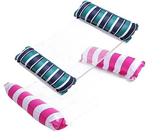 ZHODADA Aufblasbares Schwimmbett, 2 Stück Luftmatratze Pool 4 in 1 Wasser-Hängematte Lounge Luftmatratze Pool Aufblasbare Wasser Hängematte Schwimmstuhl (Blau Grün+Rosa Rot)