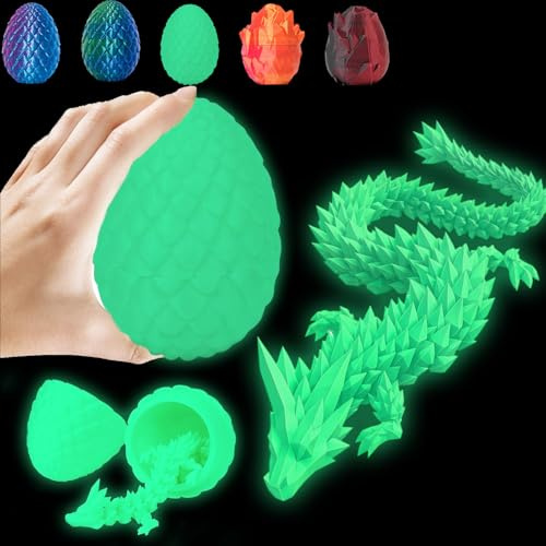 Veszoen 3D-tryckt drakeägg 30 cm Artikulerad kristall drake drake leksak flexibel 3D-tryckt drake leksak mystiskt ägg, påskägg(fluorescerande grön)