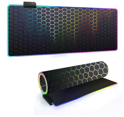 Fansu Alfombrilla para Ratón RGB, XXL Grande Gaming Mousepad con 14 Modos de Iluminación 7 Colores LED Mouse Pad Teclado Almohadilla de Escritorio para PC Laptop (Color,600x300x4mm)