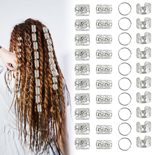 80 piezas de plata rastas joyas vikingas, clips para puños para accesorios de rastas, perlas de pelo ajustables, para rastas, para hombres, mujeres, niñas y niños trenzas