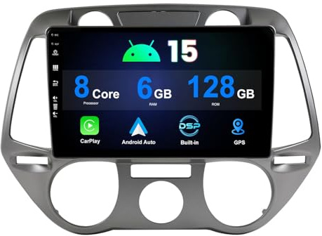 MISONDA 9 IPS 2 Din Android 15 Car Stereo Radio For Hyundai I20 (2008-2012)- [6G+128G] - [Built-in Carplay+Android Auto+DSP+GPS] - [Camera+Mic] Navi SWC BT 4G WiFi AUX DAB Head Unit