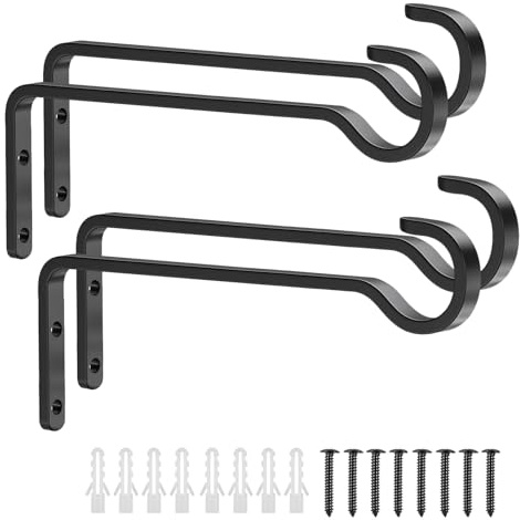 THINTON 4 Pack 20cm Hanging Basket Bracket, Black Metal Wall Brackets for Indoor & Outdoor Use, Hanging Plants, Wind Chimes, Bird Feeders, and Bird Houses