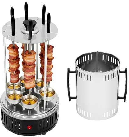 OUBUBY Vertikal elektrisk grill, 1 000 W elektrisk grill, grill, grill, elektrisk roterande grillmaskin för hem, balkong eller trädgård (6 spett)