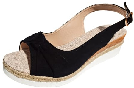 Generiska damsandaletter med kilklack, sandaler damer sommar eleganta sommarsandaler andas fritidssandaler Slingback kilsandaler peeptoe sommarskor halkfria strandskor, svart, 36 EU