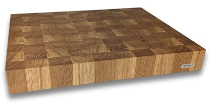 XXL Premium Stirnholzbrett Eiche 50x40x6 cm – Massives Schneidebrett & Hackblock aus Holz – Extra dick, Handgefertigt, Messerschonend – Profi Küchenbrett