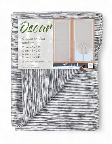 Tex family Coppia Tenda Vetro Oscar Grigio – Moderna Semitrasparente in Poliestere Rigato – 2 Teli Eleganti, Lavabile, Pronta all'Uso - COPPIA (2 TELI) CM. 70X240