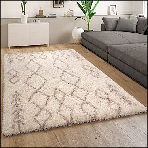 Paco Home Deep Pile Rug Cuddly Modern Shaggy Flokati Style Scandi Look Cream, Size:120x160 cm