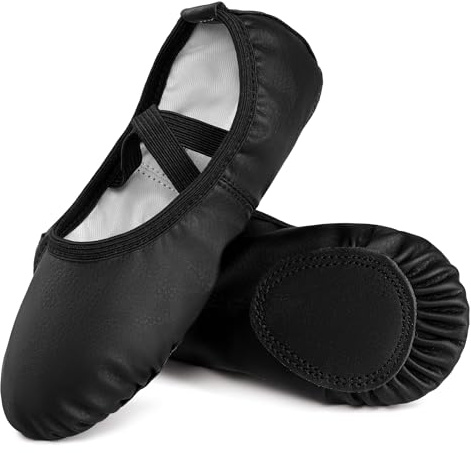 Dynadans Soft Leather Ballet Shoes/Ballet Slippers/Dance Shoes for Girls and Boys (Toddler/Little/Big Kid/Women)-Black-2M