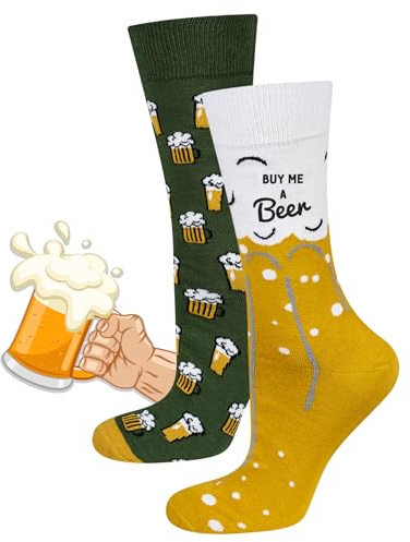 soxo Biere Cadeau Original - Chaussettes Homme Fantaisie 40-45 | socks hautes en coton, motif bierre drôle, idée utile pour anniversaire