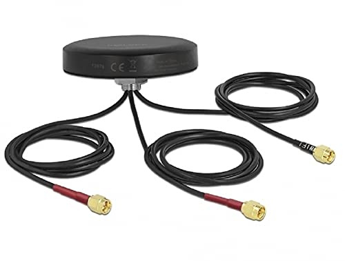 Delock LTE MIMO Dualband WLAN 802.11 ac/ax/a/h/b/g/n Antenne 3 x SMA Stecker RG-174 1 m Schraubmontage outdoor schwarz