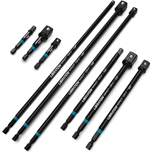 Libraton Stecknuss Adapter 3 6 12, Stecknussadapter 1/4 3/8 1/2, Sechskant Stecknussadapter, Bit Adapter, Steckschlüssel Adaptersatz, Adapter Bohrmaschine auf Schlagschrauber 9-tlg