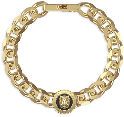 Guess Herrarmband Lion King Collection 14 mm lejonsymbol stålarmband i guld och svart. Storlek: l. Referensen är jumb01309jwygbkl