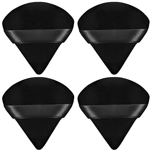 4 facial soft triangle puffs, wet and dry makeup tools, used for powder, mineral powder, body powder, foundation make-up, washable powder puffs (Black)