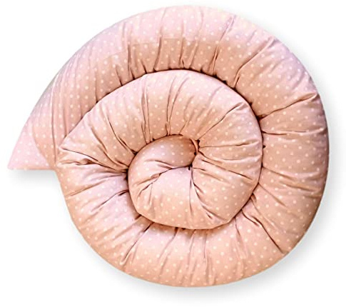 Bebeloo Bettschlange - Coussin de positionnement latéral - Coussin d'allaitement - Coussin décoratif - Coton - Pois roses - 210 cm