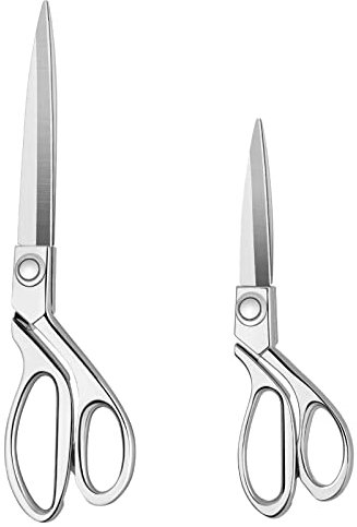 KUONIIY Hochleistungs-Nähschere 20 cm +26 cm - Professionelle Edelstahl-Kupfer-Schneiderschere für Stoff-Leder-Schneiderei Schneiderei Künstler Schneiderinnen Silber