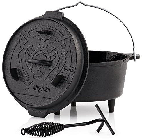 BBQ-Toro Dutch Oven Série émail | émaillé | casserole en fonte | cocotte avec lève-couvercle, casserole en fonte, casserole à feu, casserole (DO45E - 4,2 litres, casserole avec pieds)