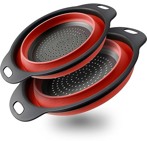 2 Stück Sieb Seiher Set, Faltbares Sieb Küche Silikon Nudelsieb Abtropfsieb mit Griff, Platzsparend Silikon Sieb Seiher für Draussen Camping Küche, Einschließlich 2 Größe Blau 30 CM und 25 CM