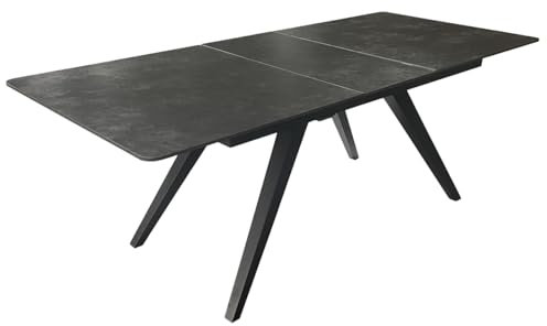 Mr. Deko Esstisch Ausziehtisch Albenga Dark Grey 160/200 x 90 x76 cm | Indoortisch | Platz für bis zu 8 Personen | Schwarzes Tischgestell
