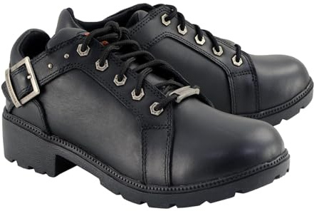Milwaukee Leather MBL9311 Women's Black Leather Lace-Up Motorcycle Riding Shoes with Anti-Slip Outsole - 10