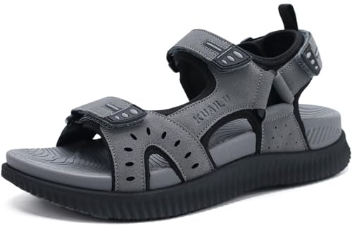 KuaiLu Sandales de Randonnée Hommes Confortable Orthopédique Récupération Trekking Sandals avec Soutien de Voûte Plantaire Extérieur Été Casual Plage Épais Coussin Sport Chaussures, EU 44 Gris
