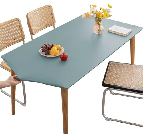 KFDZSW Mantel Impermeable, Mantel Elastico Ajustada Rectangular con Banda Elástica, Lavable Mantel PU Antimanchas Calor, para Cocina Mesa Jardin Exterior (Azul,90X150CM)