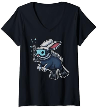 Damen Tauchen Bunny Schnorcheln Schnorchel Kaninchen Taucher T-Shirt mit V-Ausschnitt