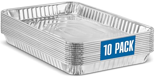 PLASTICPRO Aluminum Pans 10 Pack Disposable Cookie Sheets 9'' x 13'' Baking Pans Premium Quality Heavy Duty Sheet Pans