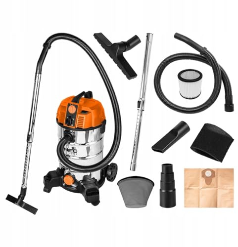 NEO TOOLS Nass-Trockensauger 1600W, Edelstahlbehälter: 35L | 35mm Schlauchsystem, Gebläsefunktion, Zusätzliche Steckdose max. 1800W, Netzkabels 4 m, Industriestaubsauger, Staubsauger