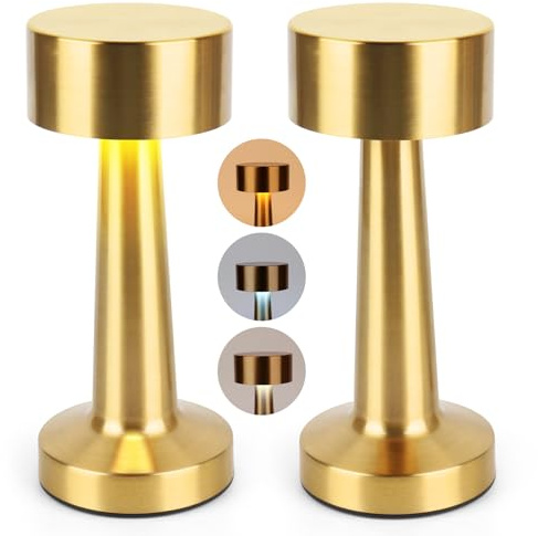 Mineup Lámpara de Mesa Inalámbrica, 2PCS Regulable Táctil Lampara Escritorio LED Sin Cable, 3 modos de iluminación 2000mAh Lámparas de Mesa, Lamparas de Mesa Recargable Portatil para Mesita Noche