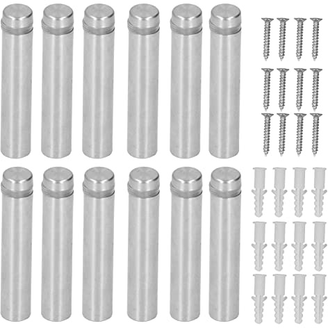 12 Tornillos Separadores de Acero Inoxidable de 12 X 60 Mm, Tornillos de Montaje para Soporte de Carteles con Anclajes de Pared