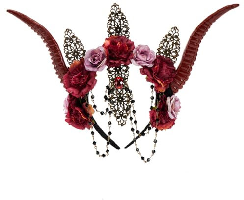 EBVincxmk Antilope Horn Blume Stirnband mit Kette für Party Bühnenauftritte Hairhoop Erwachsene Cosplay Haarband Karneval Versorgung