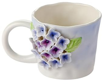 Tazza in ceramica da 350 ml/12 oz Creative Relief Flower tazza semplice tridimensionale fiore tazza viola e blu ortensia