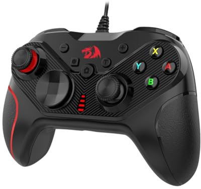 Redragon G710 Wired Gaming Controller - Dual Vibration Motors, Rapid Trigger, Ergonomic Design, 4 Programmable Keys, Customizable Macros, Adjustable Joystick Heights - Work for PC & Android & NS