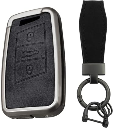 TECART Funda para llave de coche compatible con VW Passat CC Arteon Atlas Taos SEL Jetta GLI Tiguan Magotan Teramont Funda para llave de Skoda Super Kodiaq de piel funda protectora para llaves 3