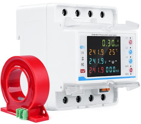 Jadeshay Compteur Electrique Consommation Triphasé 4P 100A 380V Compteur Electrique Connecté WiFi Disjoncteur avec Protecteur de Surtension, Transformateur, Contrôle de L'Application Tuya(02)