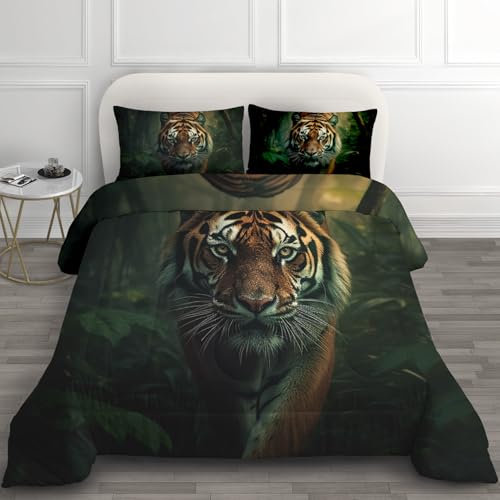 Winter Bettdecke 140x200 - Tiger Deko Geschenke Wende Steppdecke, 4 Jahreszeiten Bettdecke Ohne Bezug Waschbar, Warme & Weiche Winterdecke, Ganzjahresdecke mit 2 Kissenbezug A%#-249