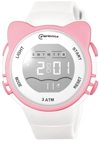 OFFCUP Montre Enfant, LED Montre-Bracelet pour Enfant, Montre Digitale Etanche à 30m, Montre Enfant Numériqueavec Silicone, Oreilles Montres pour Tout-Petits pour 3-11 Fille et Garçons (Blanc)