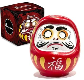 Samsara - DARUMA Bambolina Amuleto Portafortuna Giapponese Originale in Porcellana| colora l'occhio ed esprimi un desiderio - Regalo Natale Uomo Donna e Bambino (Rosso - Fortuna)
