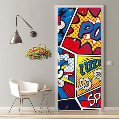 Türtapete Selbstklebend 90X200 cm Türaufkleber 3D Türfolie Selbstklebend Graffiti Manga Klebefolie Tür Türposter Tür Folie PVC Wasserfest Wandbild für Schlafzimmer Wohnzimmer Bad Tür Tapete -MT1075