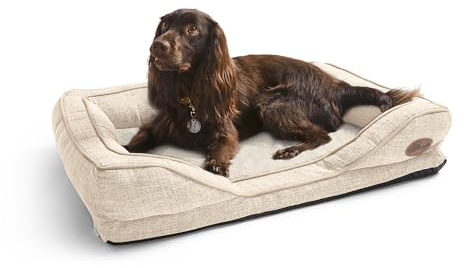 Silentnight Orthopaedic Dog Bed - Cosy Comfortable Pet Bed with Ergonomic Foam Body & Head Support - Super Soft & Sturdy Woven Removable Washable Cover, Non-Slip Base, Medium 59x80cm, Natural