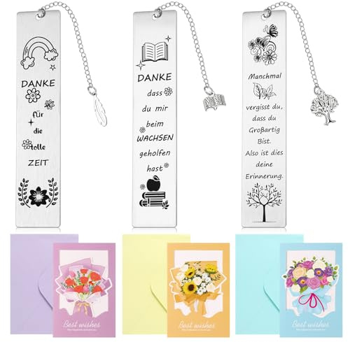 Clabby 3 Set Lehrerin Geschenk, Dankeschön für Erzieherin, Beste Lehrerin Geschenk, Abschiedsgeschenk Kita Schule, Danke Dass Du Mir beim Wachsen Geholfen Hast, Lesezeichen und Dankeskarte Erzieherin
