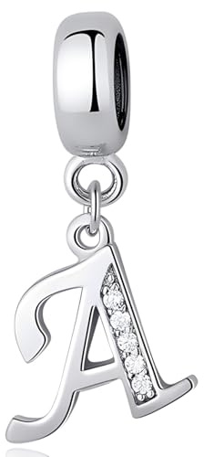 XWN Lettre Charme Perles de Alphabet A à Z en argent sterling 925 pour bracelet et collier Pandora Compatible avec bracelets européens pour femmes et filles