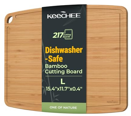 Keechee Dishwasher Safe Bamboo Cutting Boards 15.4x11.7in Heat-Resistant Chopping & Charcuterie Board with Juice Groove, Durable Lightweight Kitchen Essentials for Meat, Vegetables, Easy Clean