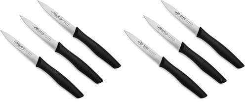 Arcos Lot de 6 Couteaux d'Office. Lame 100 mm Acier Inoxydable. Manche Polypropylène. Couteaux de Cuisine Éplucheurs. Compatible Lave-Vaisselle. Série Nova. Couleur Noire